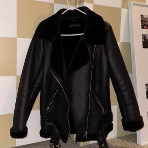 ZARA WOMAN DOUBLE-FACED BIKER JACKET BLACK XS
